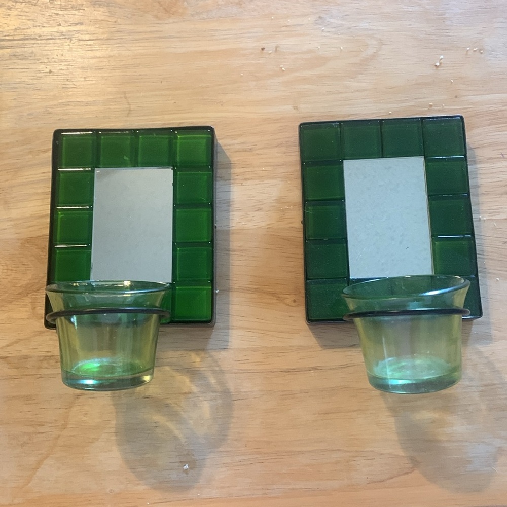 2 🪞Mirror Green Votive Candles Decor